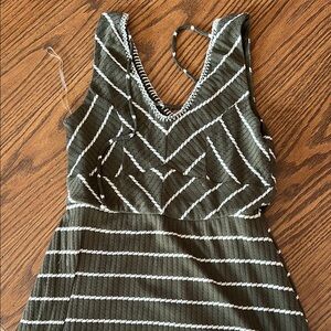 Green and White Striped Sleeveless Dress